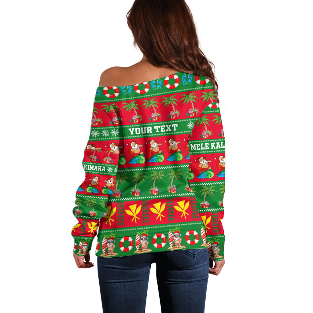 Personalised Hawaii Christmas Off Shoulder Sweater Mele Kalikimaka - Wonder Print Shop