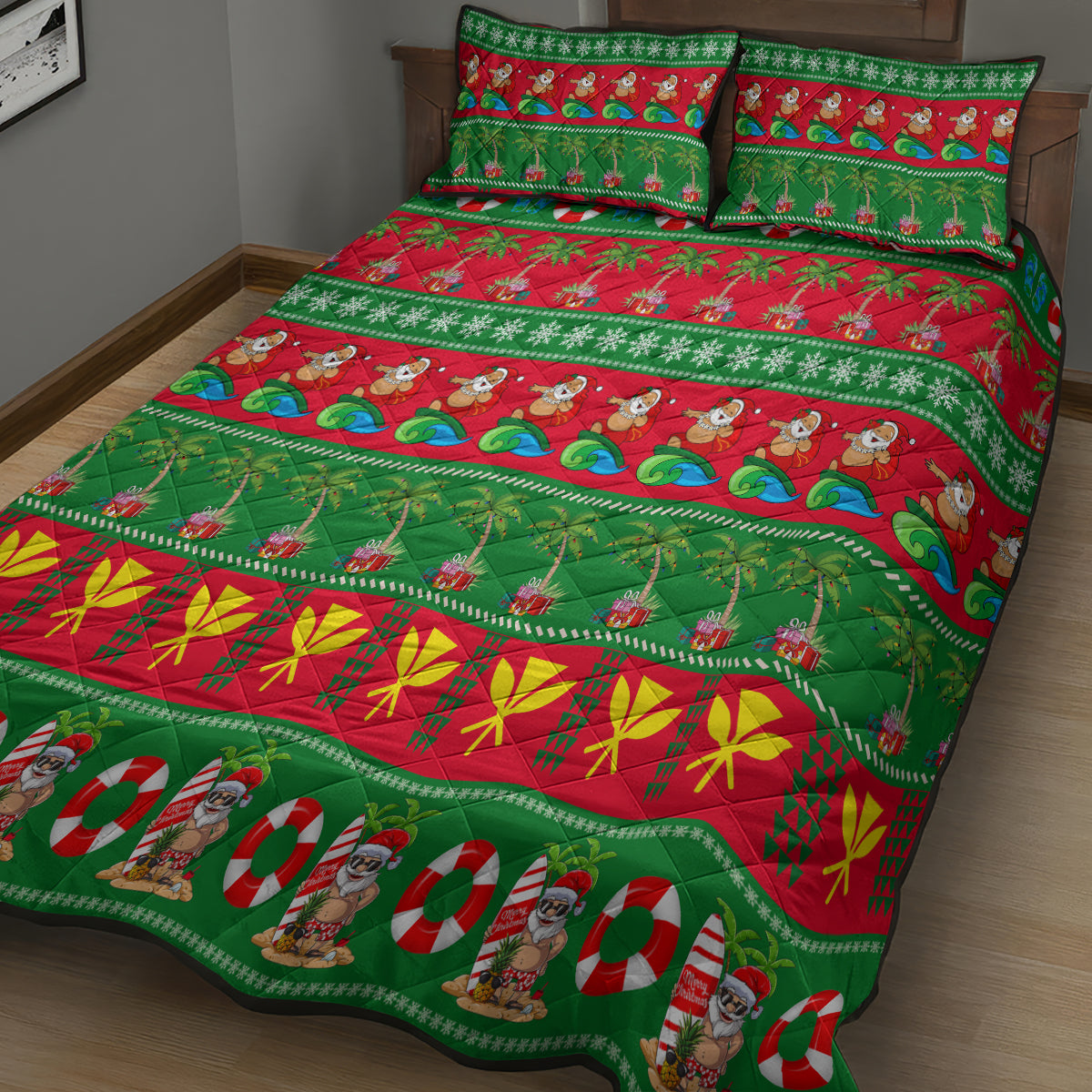 Hawaii Christmas Quilt Bed Set Mele Kalikimaka - Wonder Print Shop