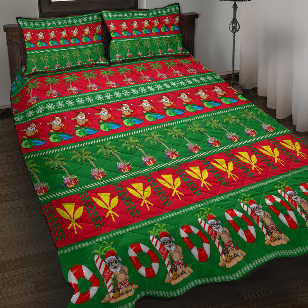 Hawaii Christmas Quilt Bed Set Mele Kalikimaka - Wonder Print Shop