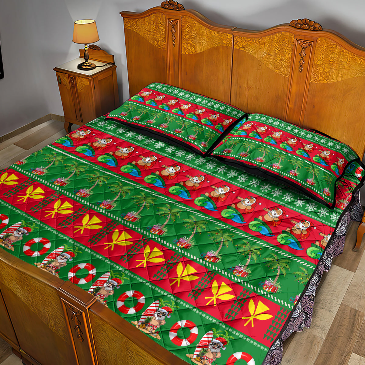 Hawaii Christmas Quilt Bed Set Mele Kalikimaka - Wonder Print Shop