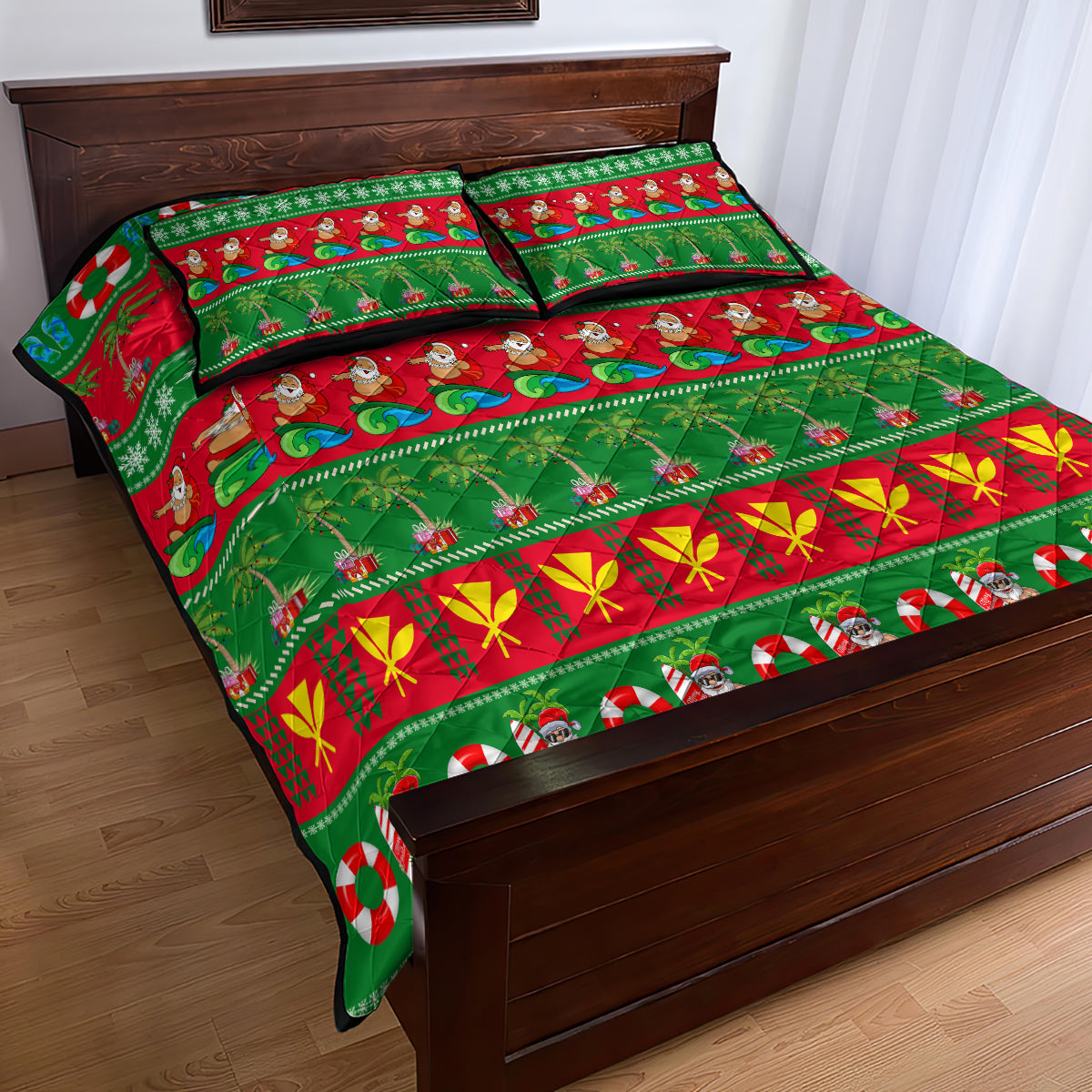 Hawaii Christmas Quilt Bed Set Mele Kalikimaka - Wonder Print Shop