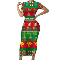Personalised Hawaii Christmas Short Sleeve Bodycon Dress Mele Kalikimaka - Wonder Print Shop