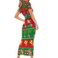 Personalised Hawaii Christmas Short Sleeve Bodycon Dress Mele Kalikimaka - Wonder Print Shop