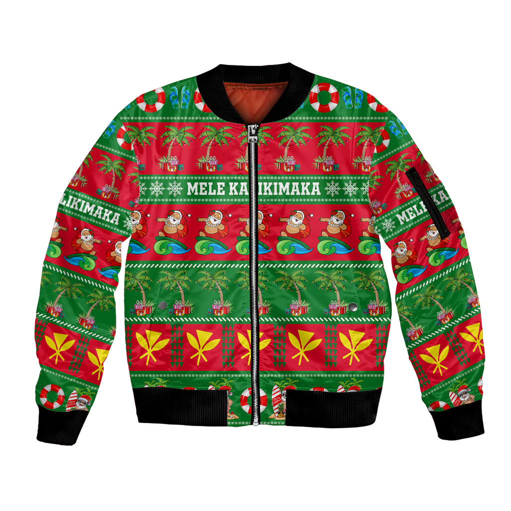 Personalised Hawaii Christmas Sleeve Zip Bomber Jacket Mele Kalikimaka - Wonder Print Shop