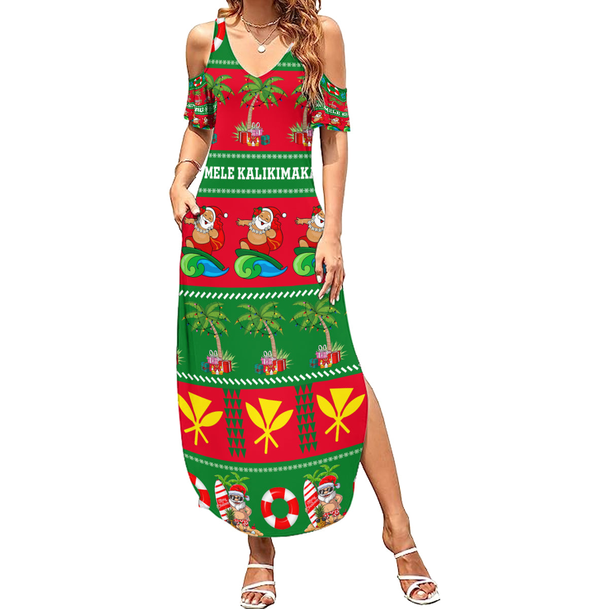 Personalised Hawaii Christmas Summer Maxi Dress Mele Kalikimaka - Wonder Print Shop
