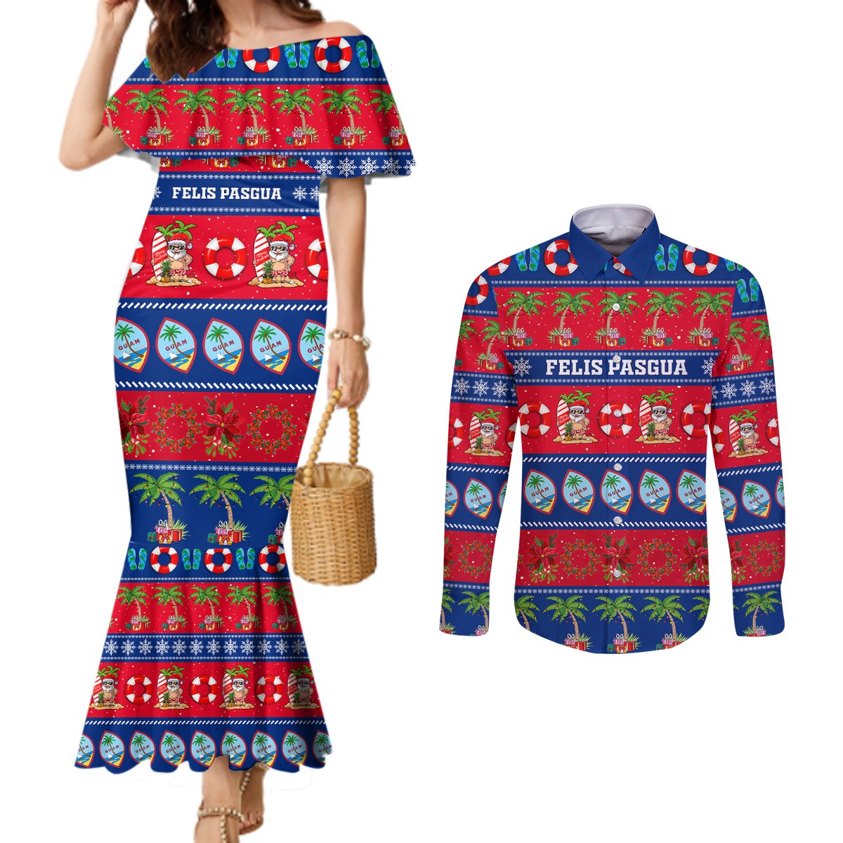 personalised-guam-christmas-couples-matching-mermaid-dress-and-long-sleeve-button-shirt-felis-pasgua