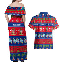 Personalised Guam Christmas Couples Matching Off Shoulder Maxi Dress and Hawaiian Shirt Felis Pasgua - Wonder Print Shop