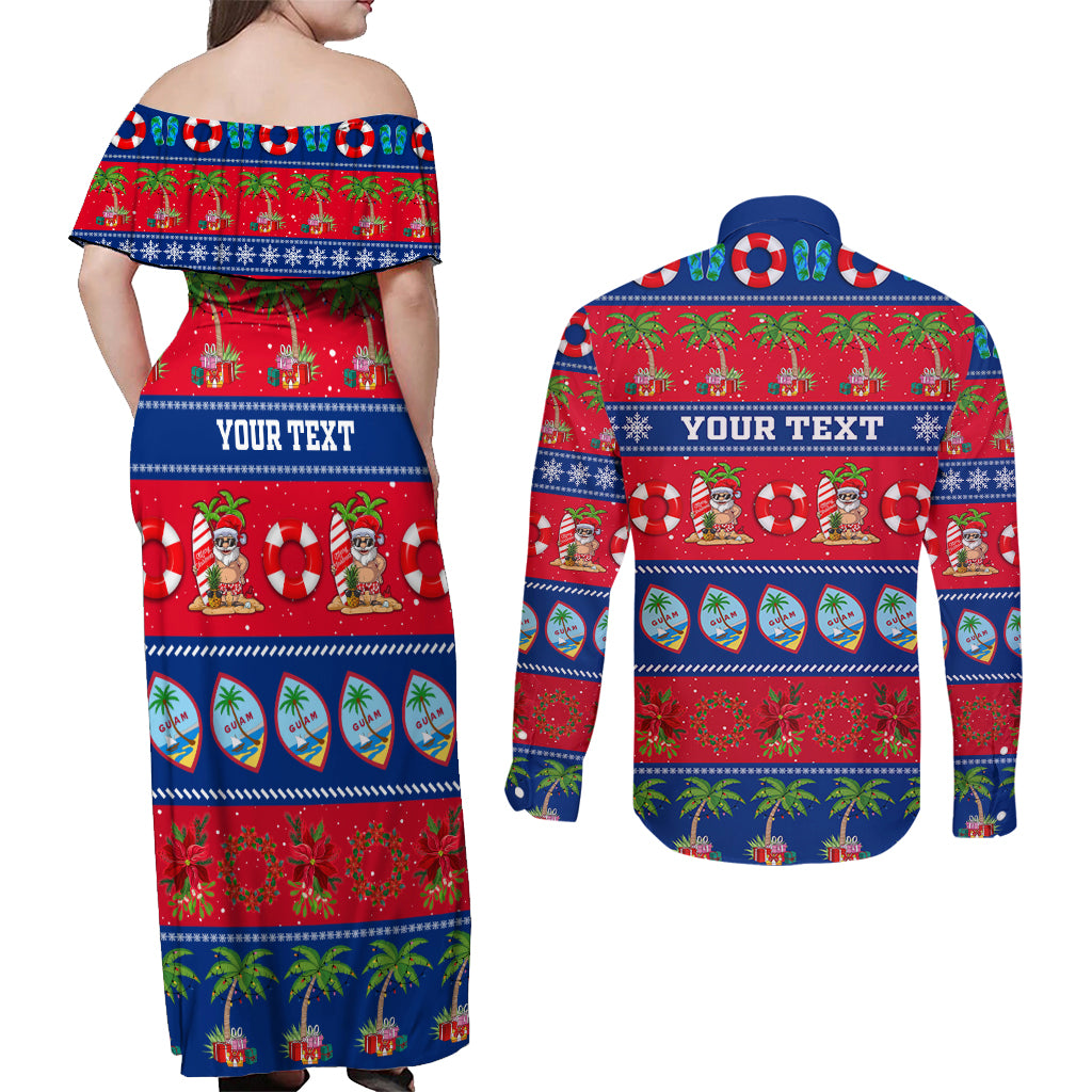 Personalised Guam Christmas Couples Matching Off Shoulder Maxi Dress and Long Sleeve Button Shirt Felis Pasgua - Wonder Print Shop