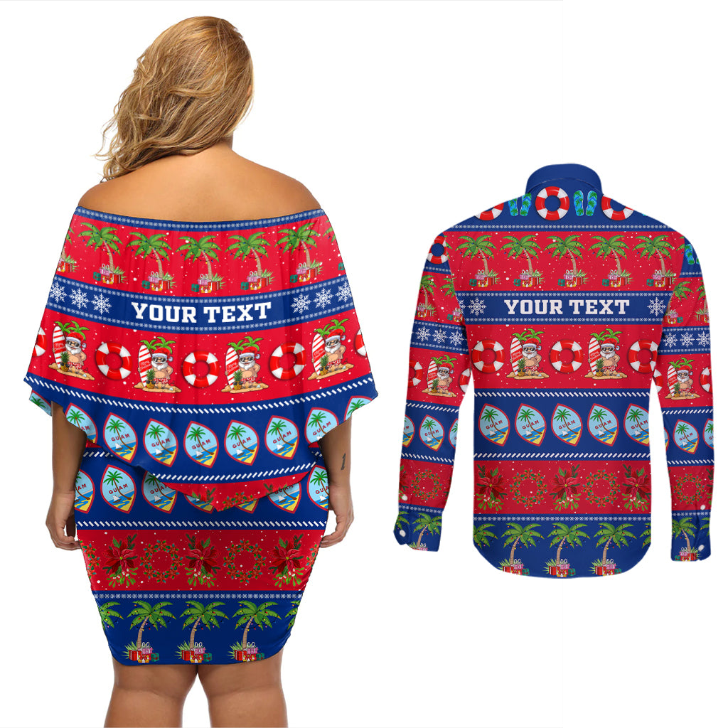 Personalised Guam Christmas Couples Matching Off Shoulder Short Dress and Long Sleeve Button Shirt Felis Pasgua - Wonder Print Shop