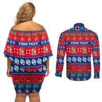 Personalised Guam Christmas Couples Matching Off Shoulder Short Dress and Long Sleeve Button Shirt Felis Pasgua - Wonder Print Shop