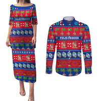 Personalised Guam Christmas Couples Matching Puletasi Dress and Long Sleeve Button Shirt Felis Pasgua - Wonder Print Shop