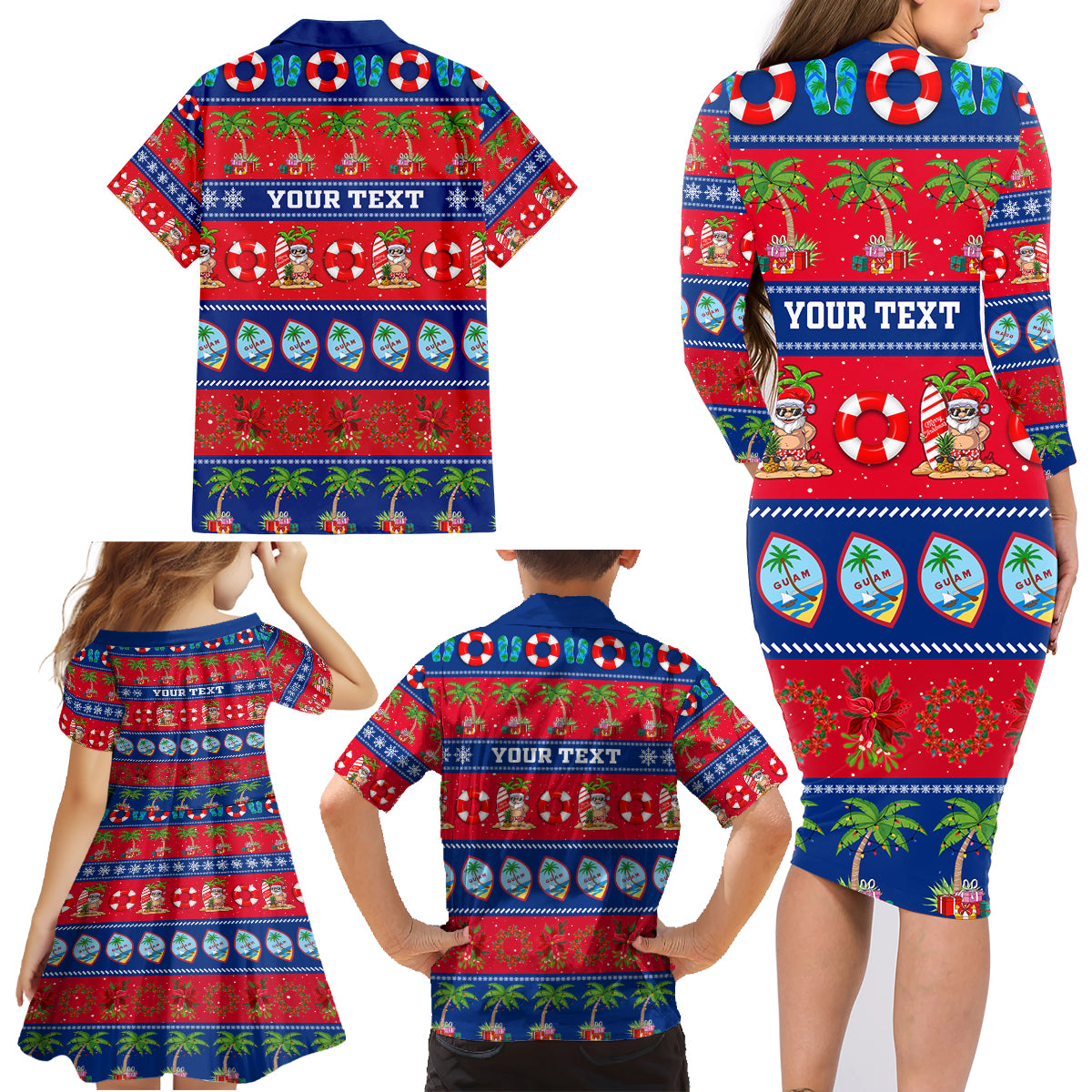 Personalised Guam Christmas Family Matching Long Sleeve Bodycon Dress and Hawaiian Shirt Felis Pasgua - Wonder Print Shop