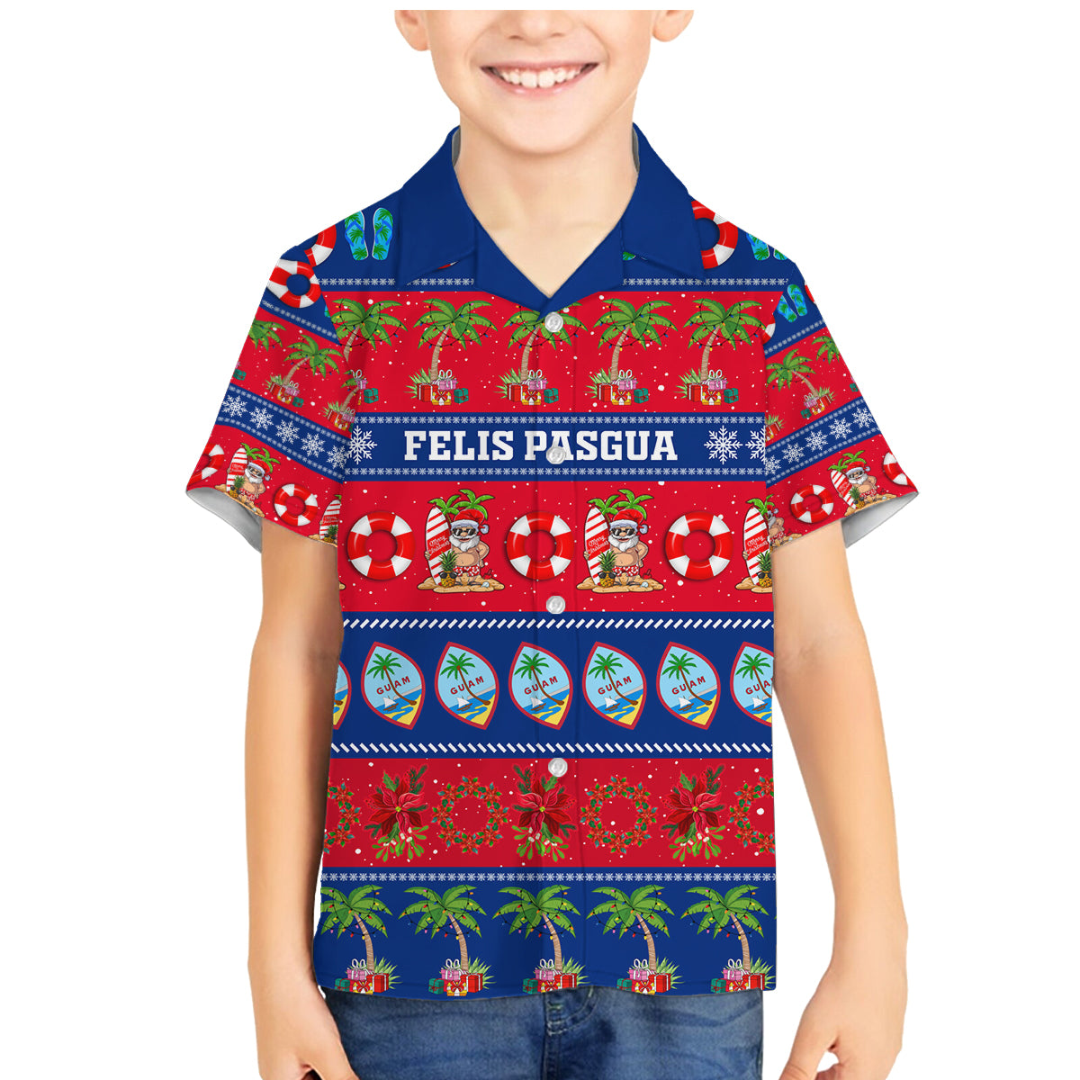 Personalised Guam Christmas Family Matching Mermaid Dress and Hawaiian Shirt Felis Pasgua - Wonder Print Shop