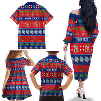 Personalised Guam Christmas Family Matching Off Shoulder Long Sleeve Dress and Hawaiian Shirt Felis Pasgua - Wonder Print Shop
