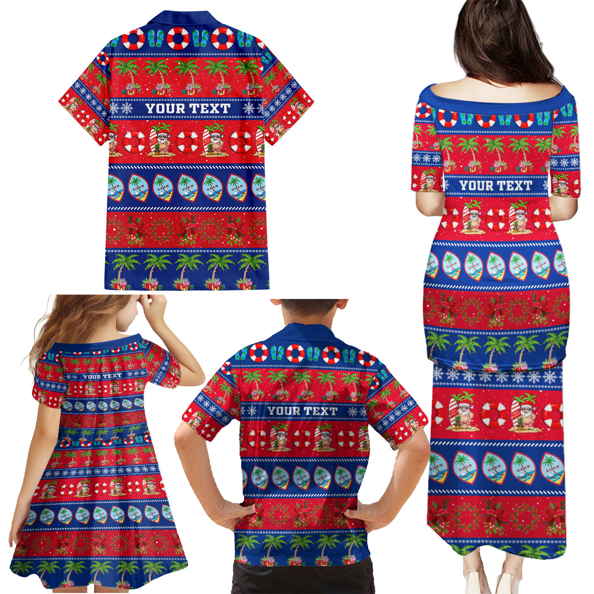 Personalised Guam Christmas Family Matching Puletasi Dress and Hawaiian Shirt Felis Pasgua - Wonder Print Shop