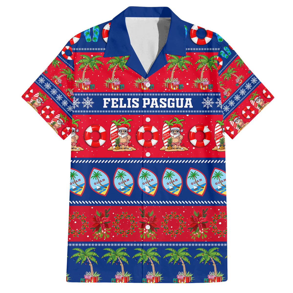 Personalised Guam Christmas Family Matching Puletasi Dress and Hawaiian Shirt Felis Pasgua - Wonder Print Shop