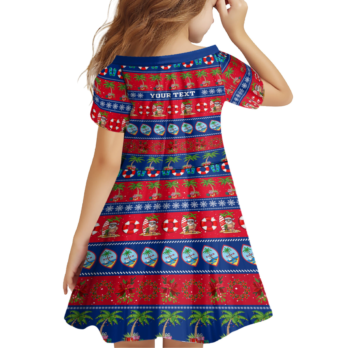 Personalised Guam Christmas Family Matching Short Sleeve Bodycon Dress and Hawaiian Shirt Felis Pasgua - Wonder Print Shop
