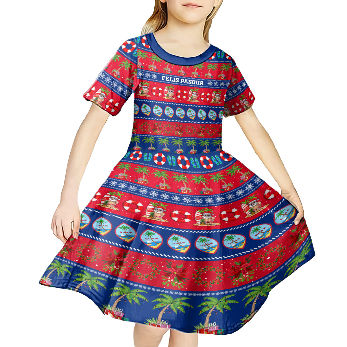 Personalised Guam Christmas Kid Short Sleeve Dress Felis Pasgua - Wonder Print Shop