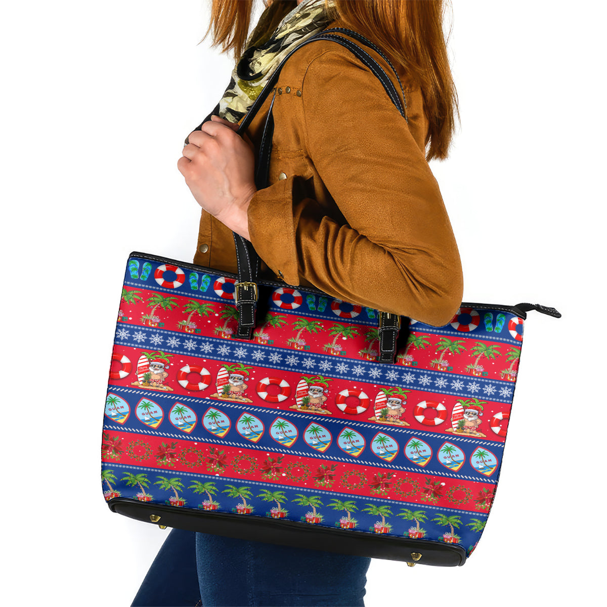 Guam Christmas Leather Tote Bag Felis Pasgua - Wonder Print Shop