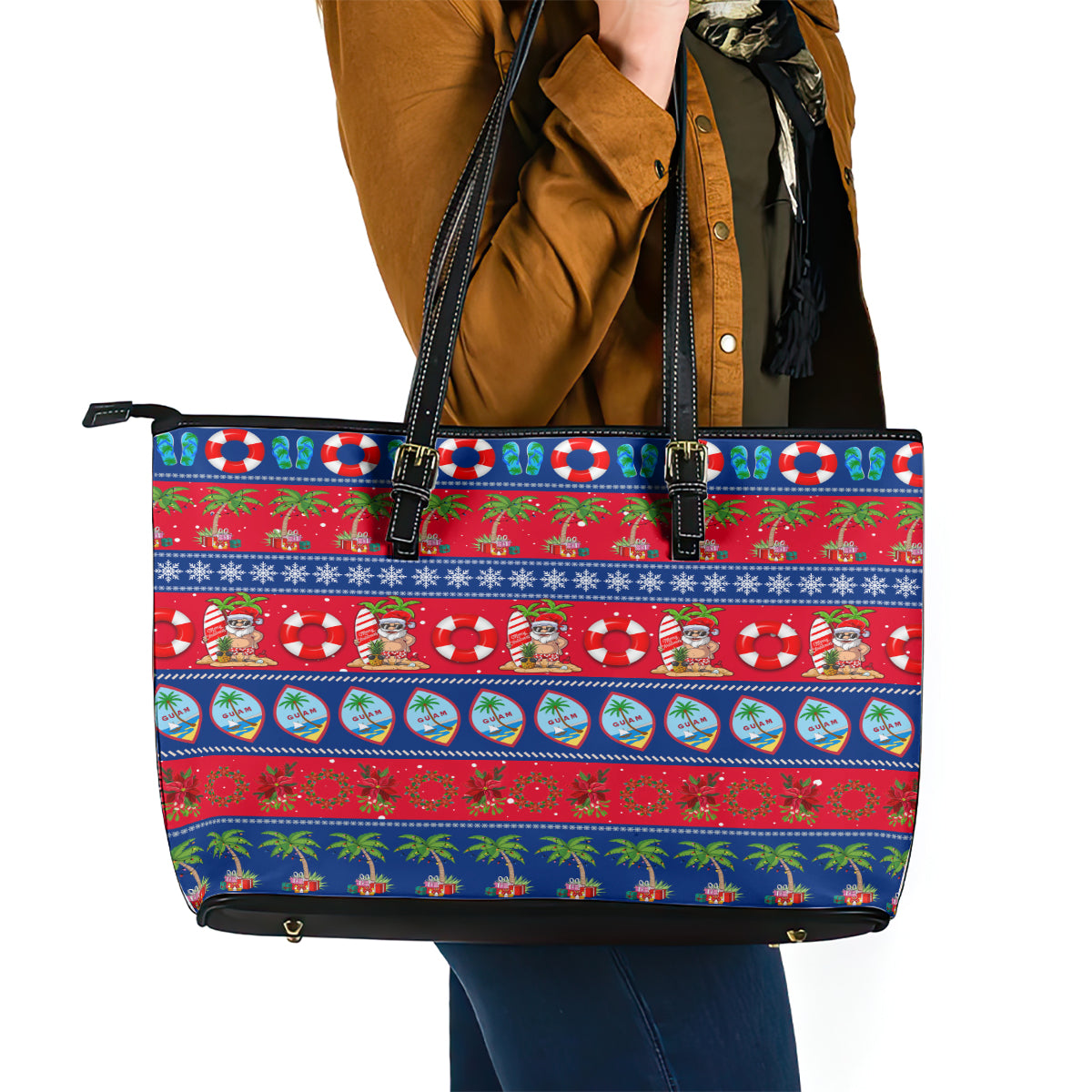 Guam Christmas Leather Tote Bag Felis Pasgua - Wonder Print Shop