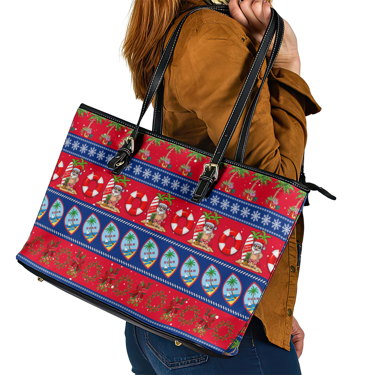 Guam Christmas Leather Tote Bag Felis Pasgua - Wonder Print Shop