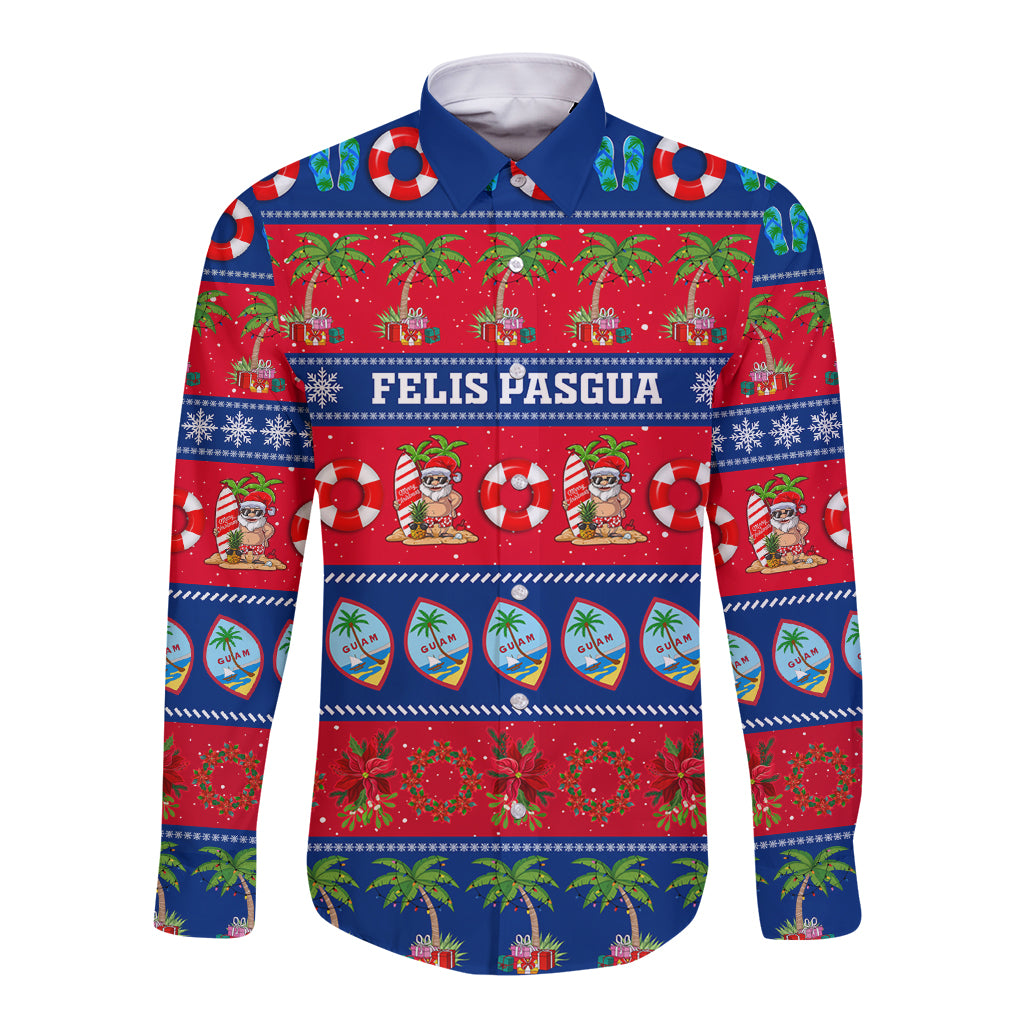 Personalised Guam Christmas Long Sleeve Button Shirt Felis Pasgua - Wonder Print Shop