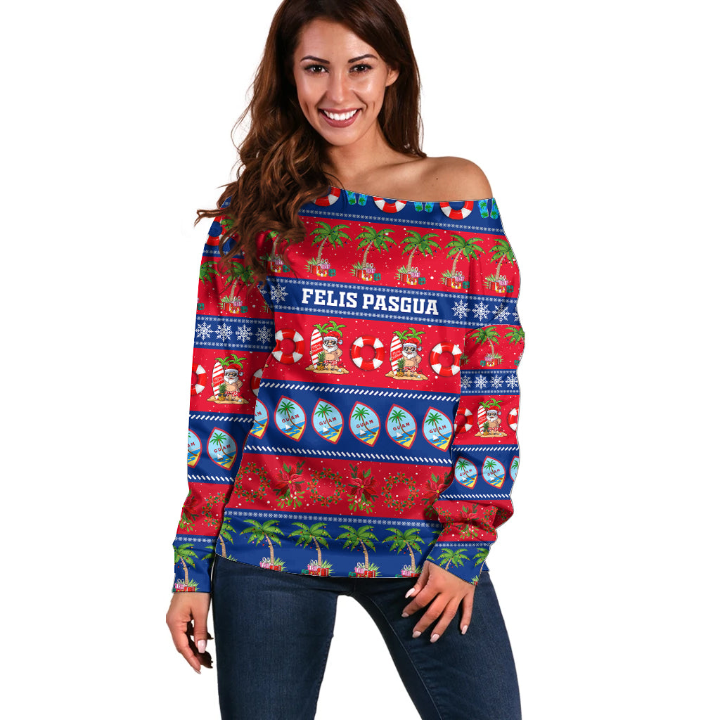 Personalised Guam Christmas Off Shoulder Sweater Felis Pasgua - Wonder Print Shop