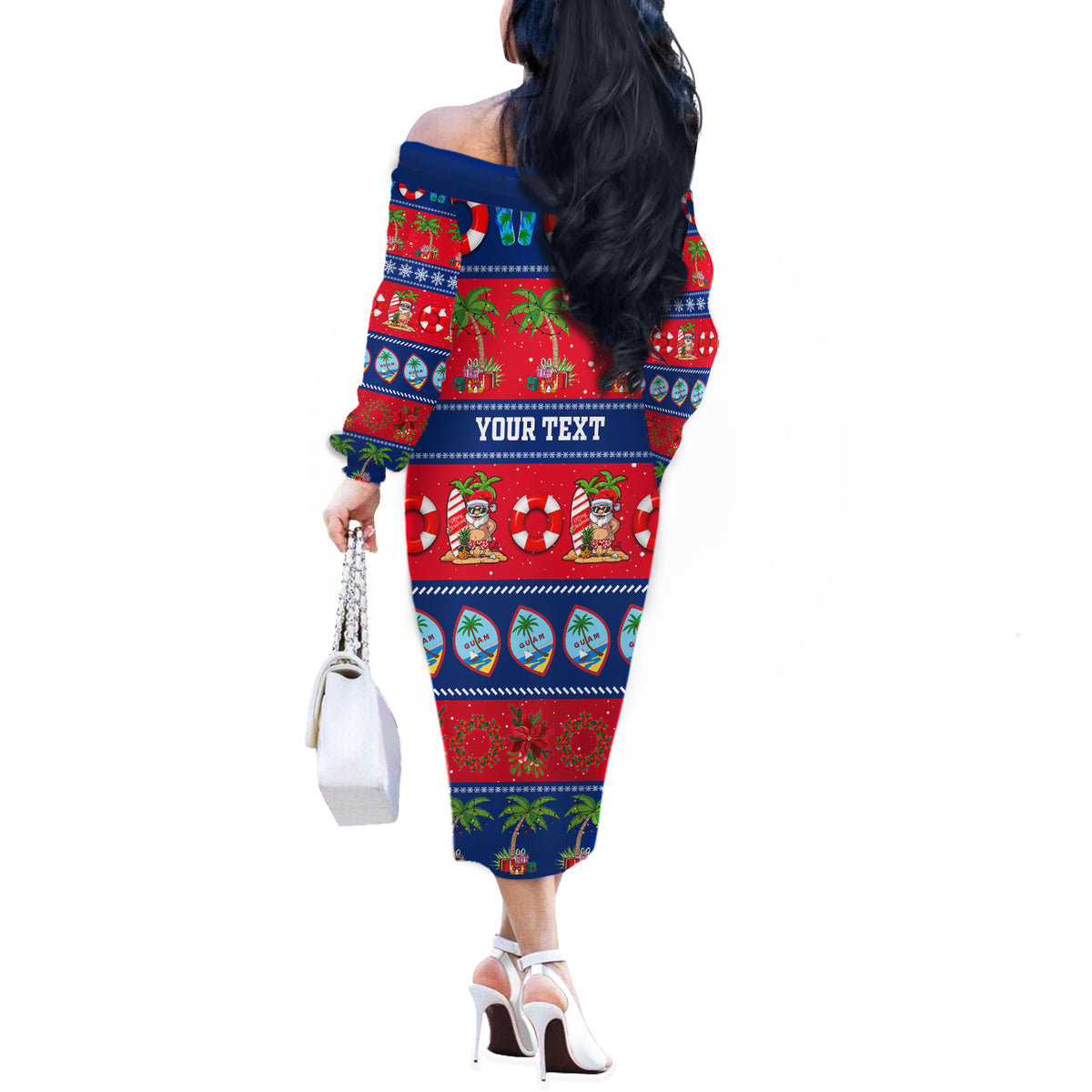 Personalised Guam Christmas Off The Shoulder Long Sleeve Dress Felis Pasgua - Wonder Print Shop