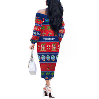 Personalised Guam Christmas Off The Shoulder Long Sleeve Dress Felis Pasgua - Wonder Print Shop