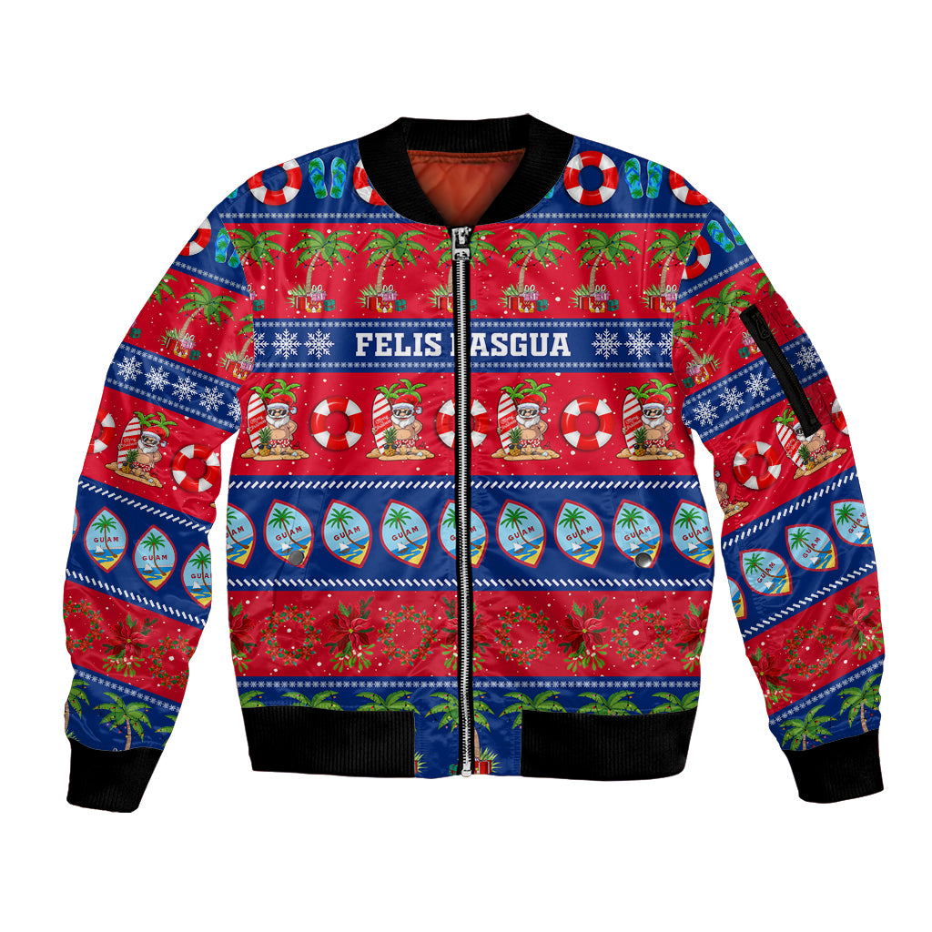 Personalised Guam Christmas Sleeve Zip Bomber Jacket Felis Pasgua - Wonder Print Shop