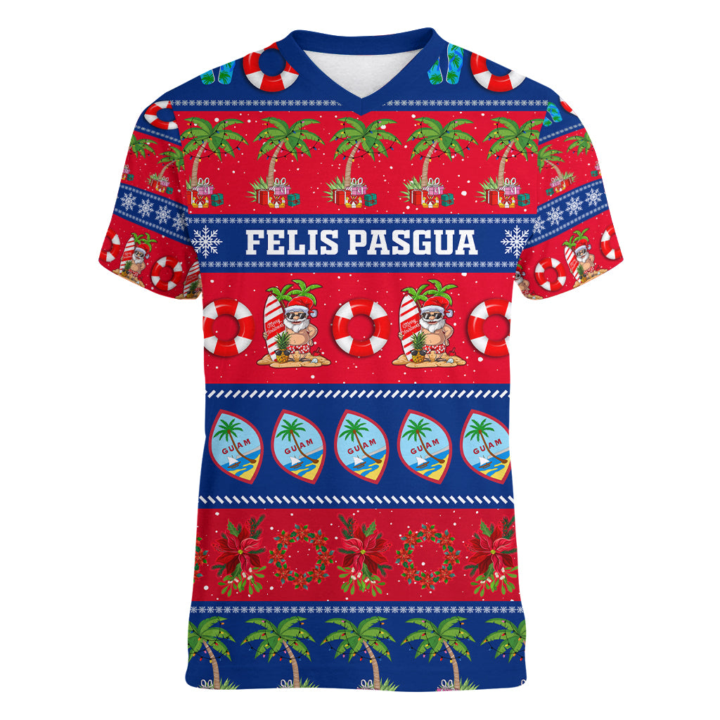 Personalised Guam Christmas Women V Neck T Shirt Felis Pasgua - Wonder Print Shop