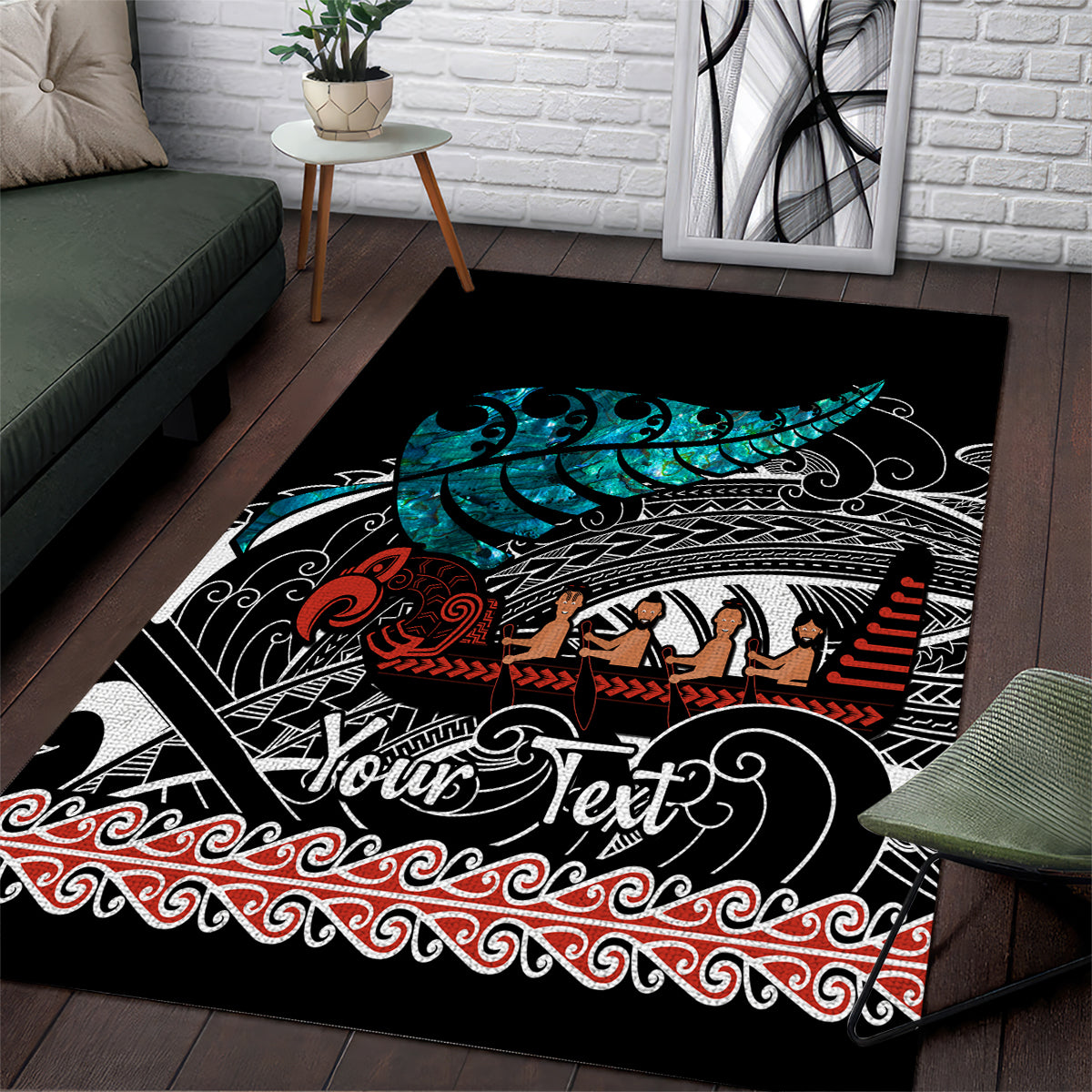 Personalised New Zealand Waka Area Rug Aotearoa Maori Silver Fern Pattern - Wonder Print Shop