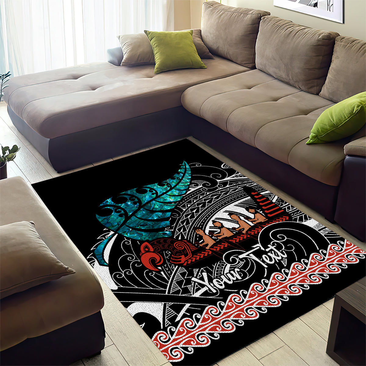 Personalised New Zealand Waka Area Rug Aotearoa Maori Silver Fern Pattern - Wonder Print Shop