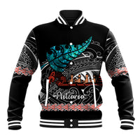 Personalised New Zealand Waka Baseball Jacket Aotearoa Maori Silver Fern Pattern - Wonder Print Shop