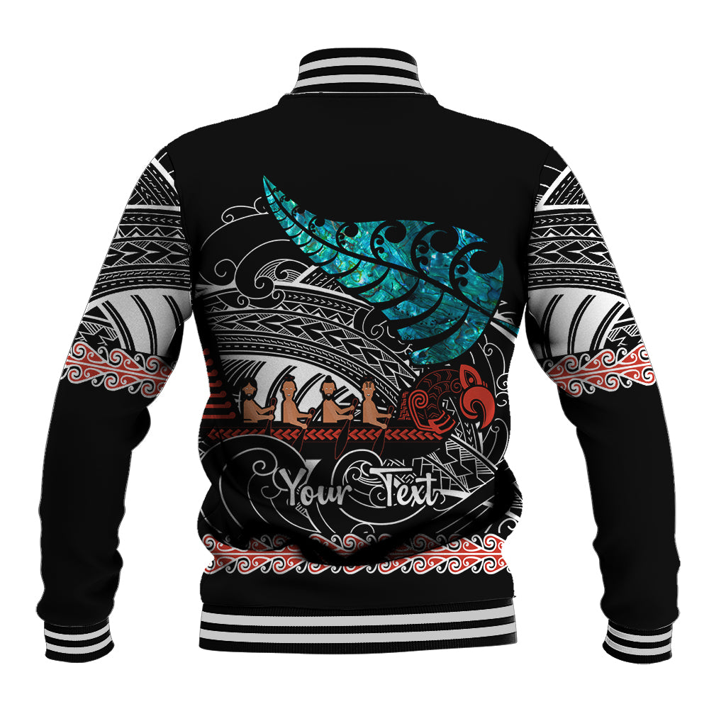 Personalised New Zealand Waka Baseball Jacket Aotearoa Maori Silver Fern Pattern - Wonder Print Shop