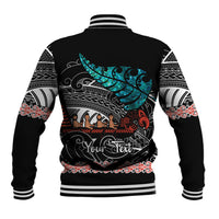 Personalised New Zealand Waka Baseball Jacket Aotearoa Maori Silver Fern Pattern - Wonder Print Shop