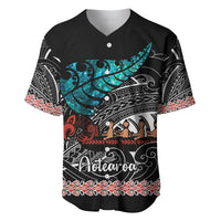 Personalised New Zealand Waka Baseball Jersey Aotearoa Maori Silver Fern Pattern - Wonder Print Shop