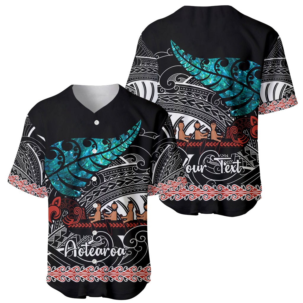 Personalised New Zealand Waka Baseball Jersey Aotearoa Maori Silver Fern Pattern - Wonder Print Shop