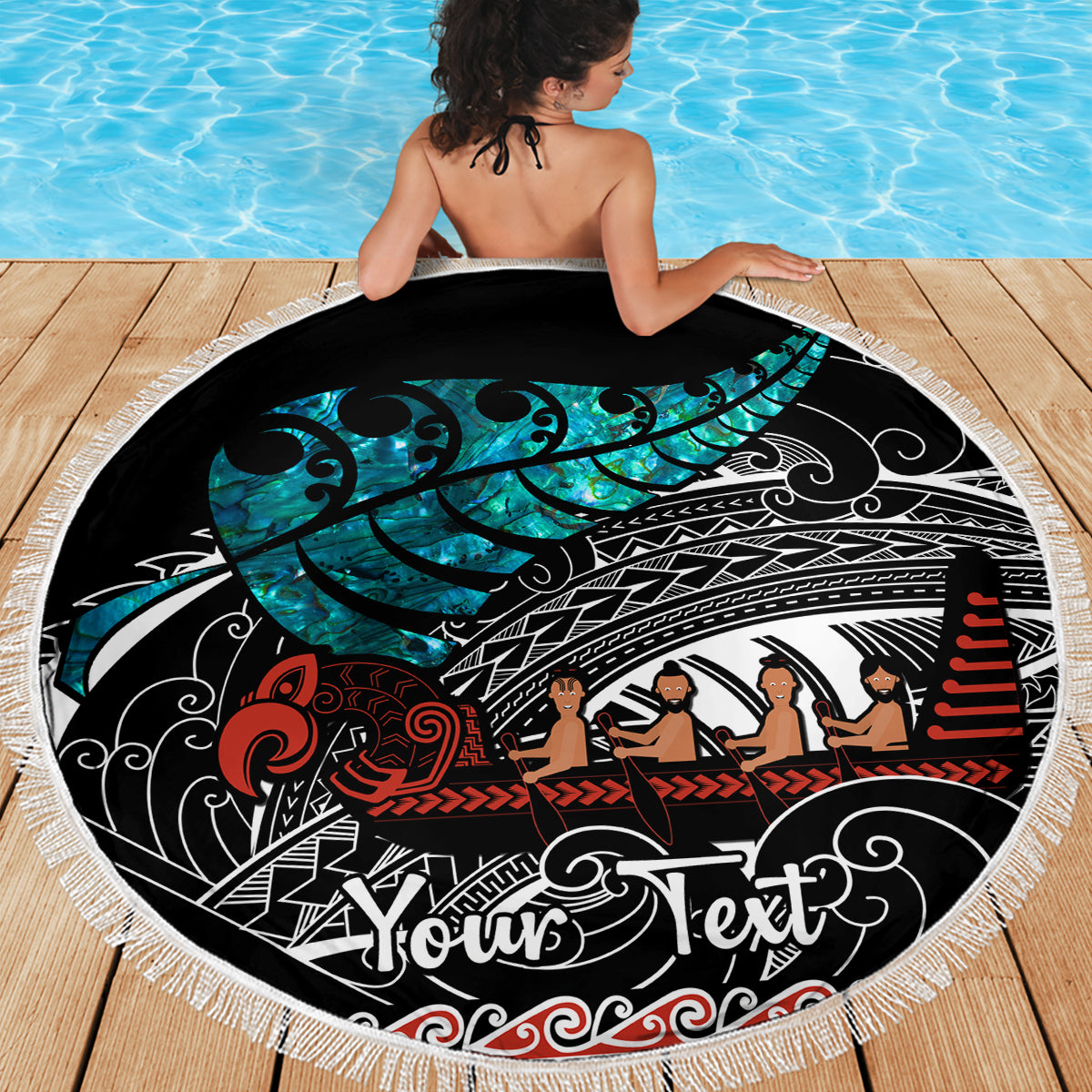 Personalised New Zealand Waka Beach Blanket Aotearoa Maori Silver Fern Pattern - Wonder Print Shop