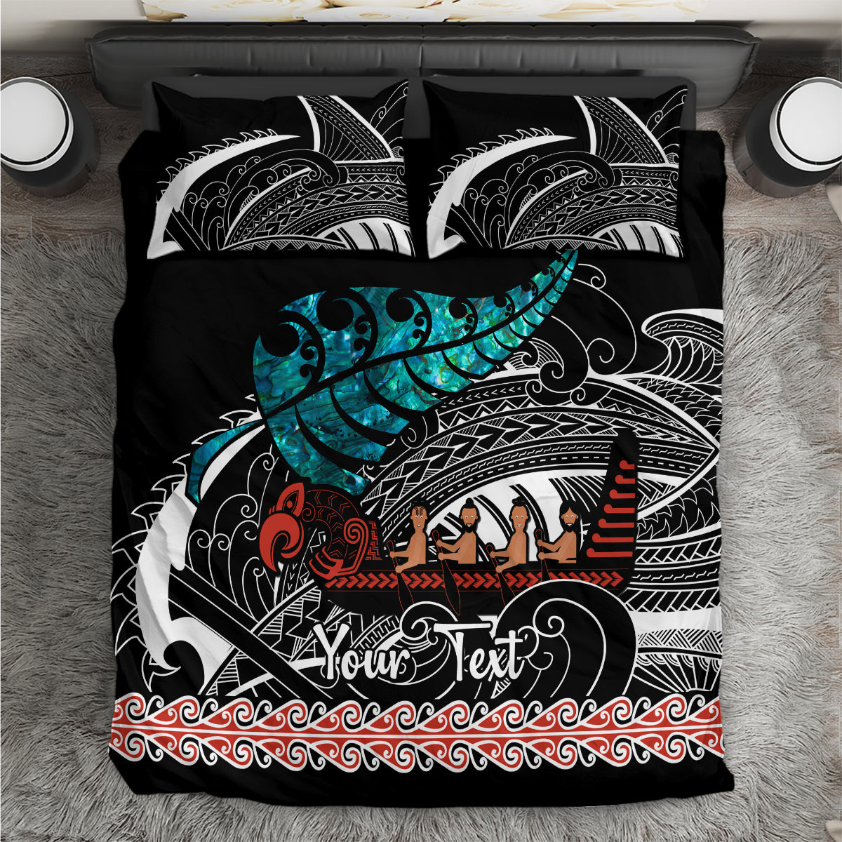 Personalised New Zealand Waka Bedding Set Aotearoa Maori Silver Fern Pattern - Wonder Print Shop