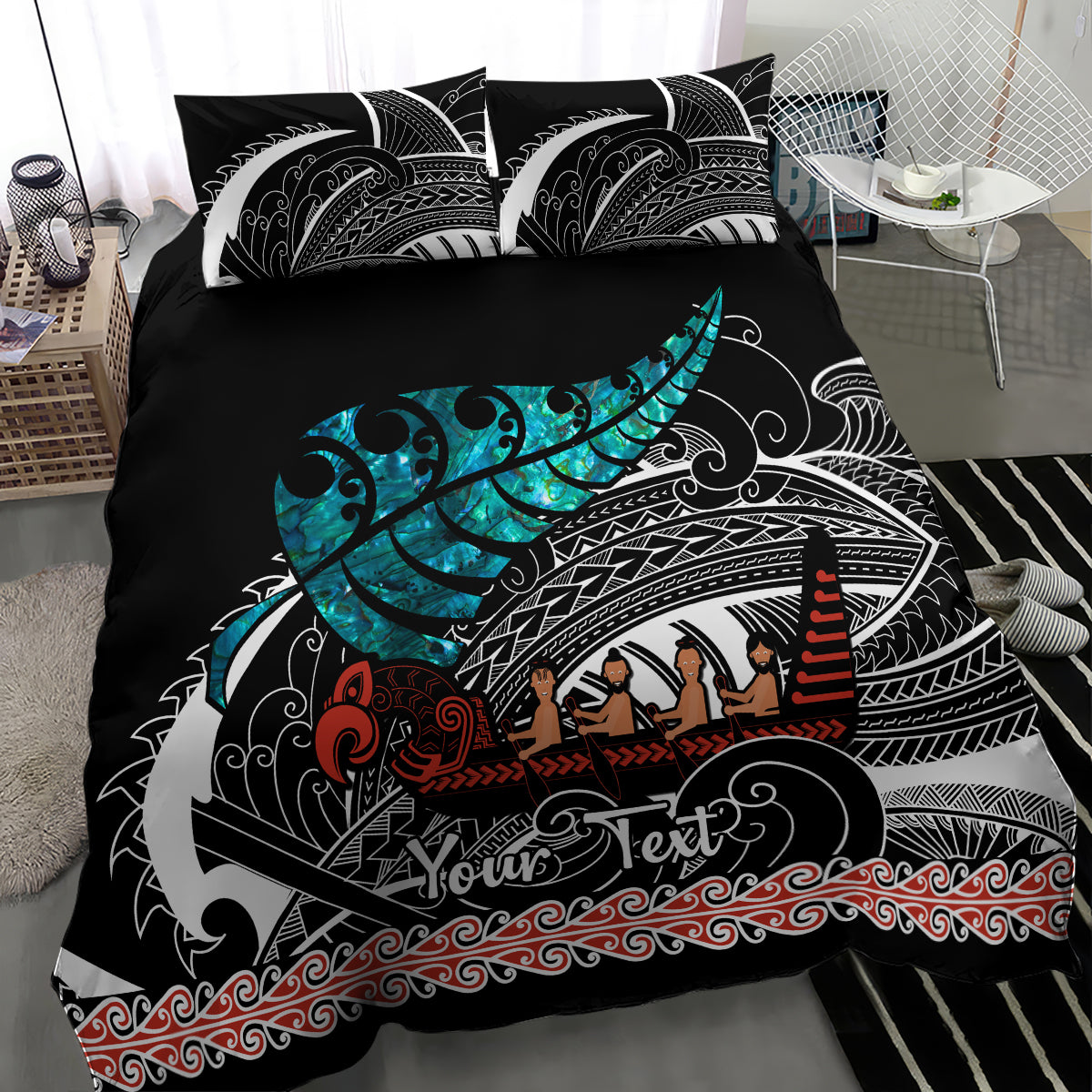 Personalised New Zealand Waka Bedding Set Aotearoa Maori Silver Fern Pattern - Wonder Print Shop