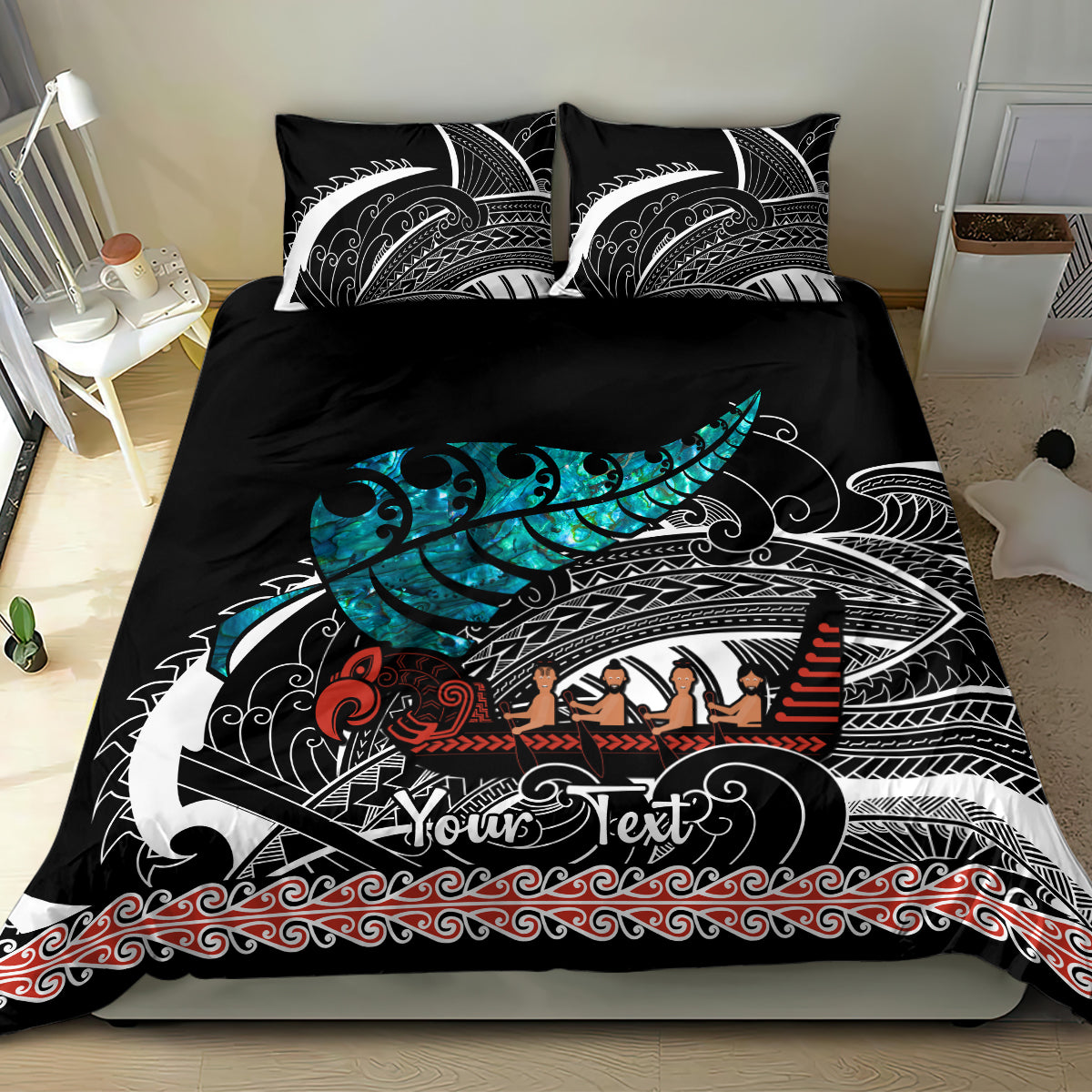 Personalised New Zealand Waka Bedding Set Aotearoa Maori Silver Fern Pattern - Wonder Print Shop