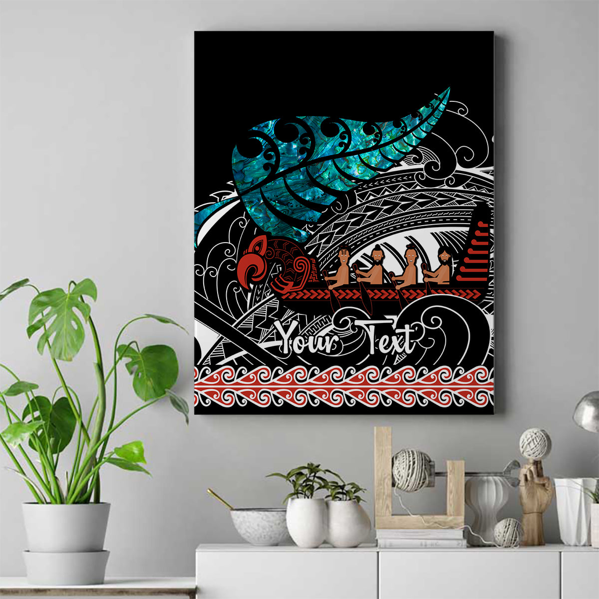 Personalised New Zealand Waka Canvas Wall Art Aotearoa Maori Silver Fern Pattern - Wonder Print Shop