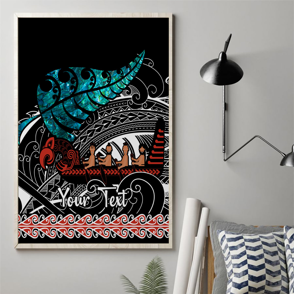 Personalised New Zealand Waka Canvas Wall Art Aotearoa Maori Silver Fern Pattern - Wonder Print Shop