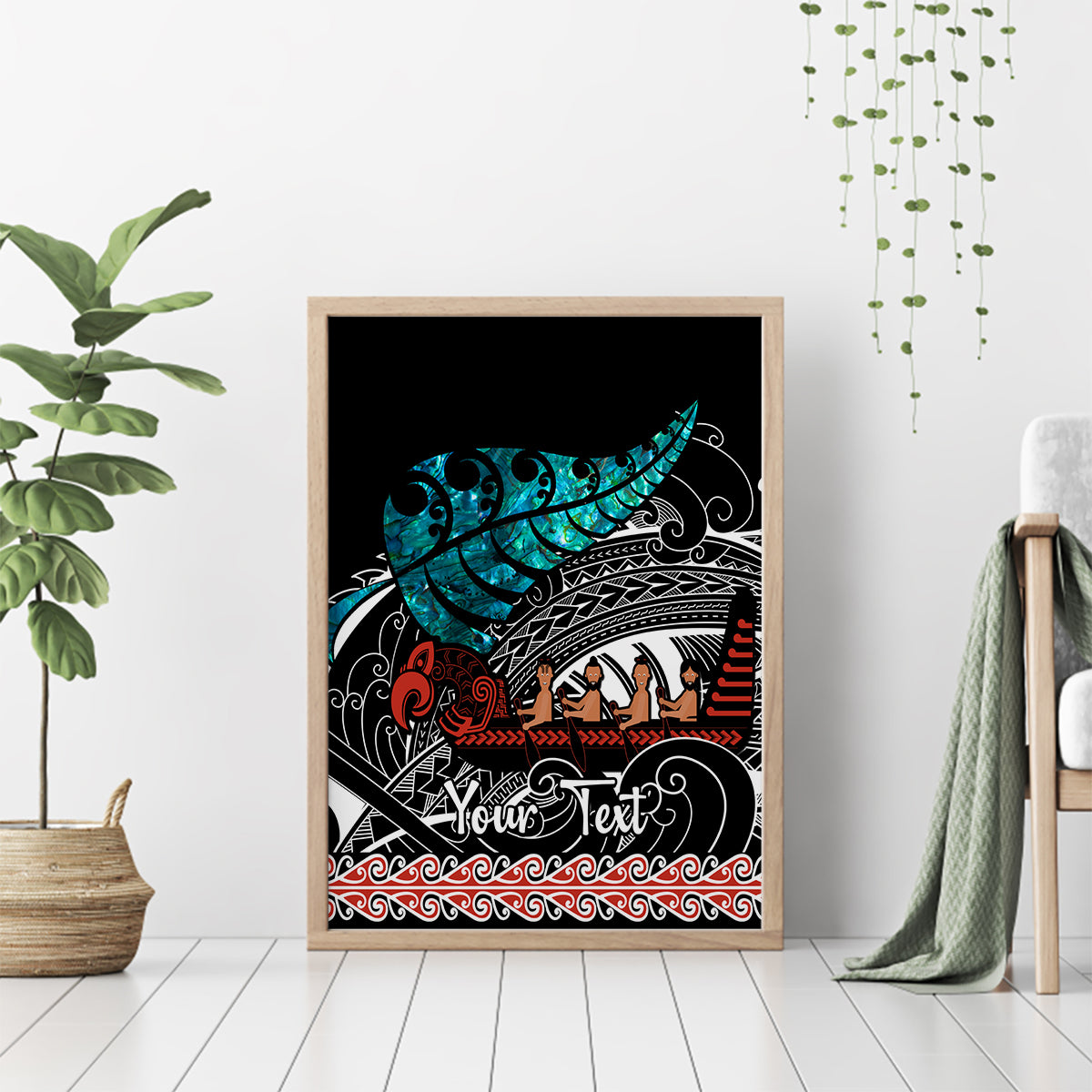 Personalised New Zealand Waka Canvas Wall Art Aotearoa Maori Silver Fern Pattern - Wonder Print Shop