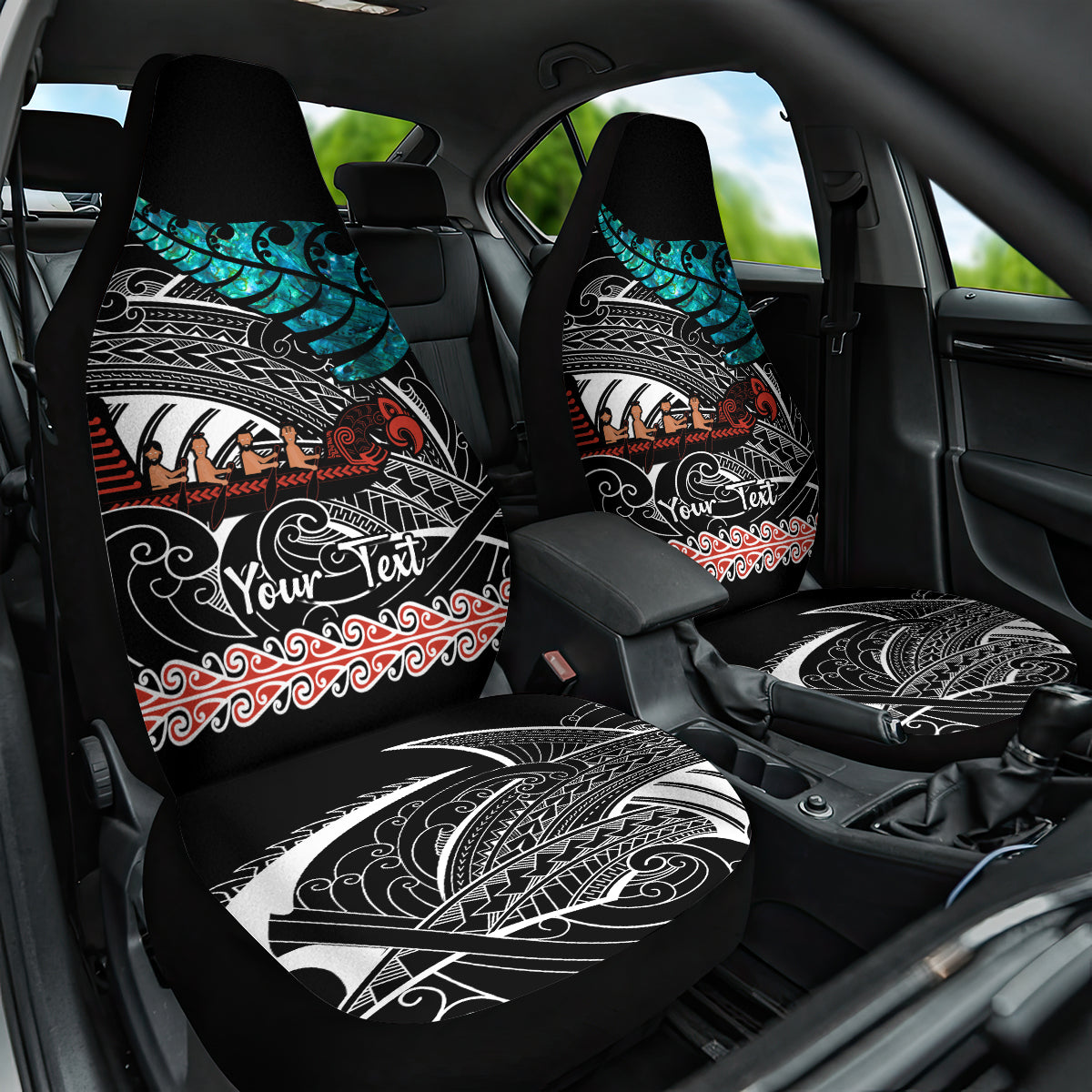 Personalised New Zealand Waka Car Seat Cover Aotearoa Maori Silver Fern Pattern - Wonder Print Shop