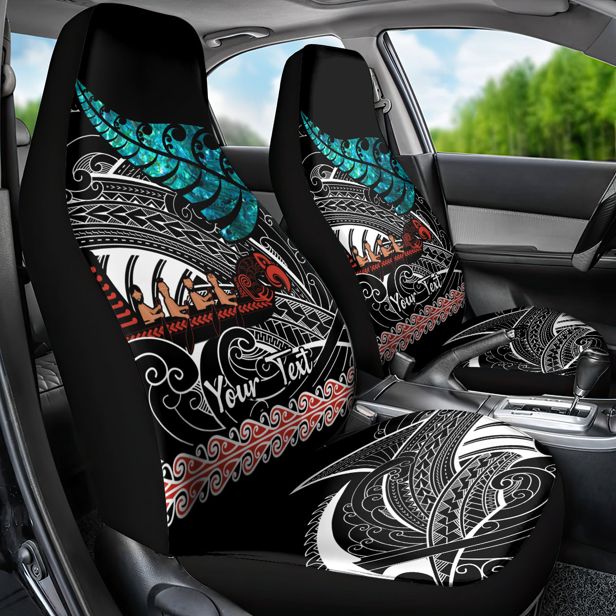 Personalised New Zealand Waka Car Seat Cover Aotearoa Maori Silver Fern Pattern - Wonder Print Shop