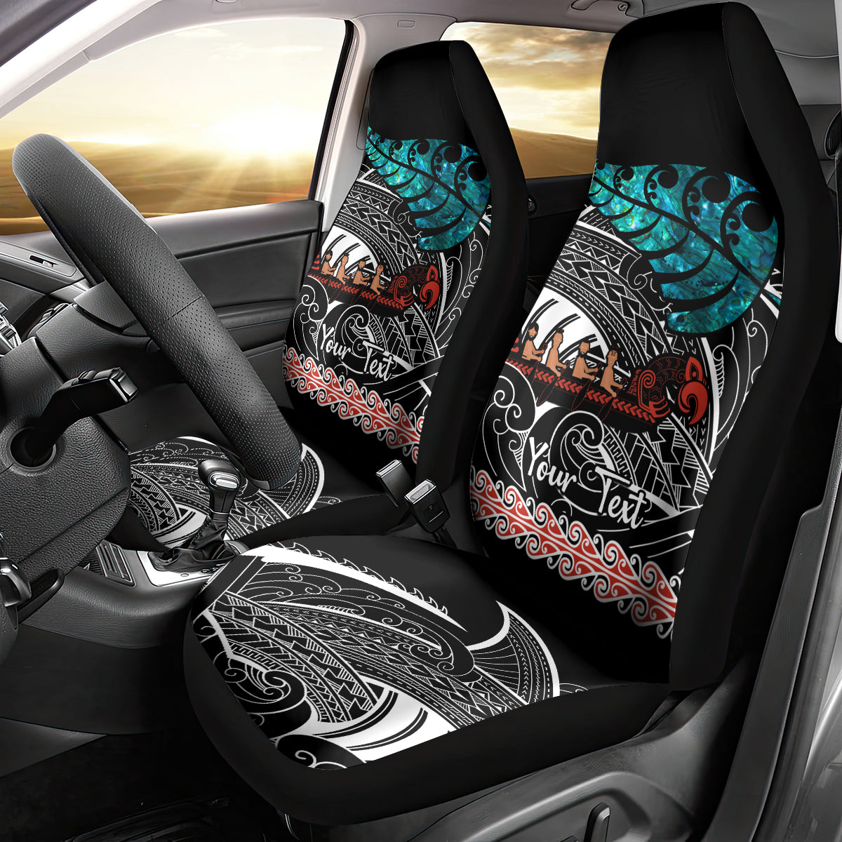 Personalised New Zealand Waka Car Seat Cover Aotearoa Maori Silver Fern Pattern - Wonder Print Shop