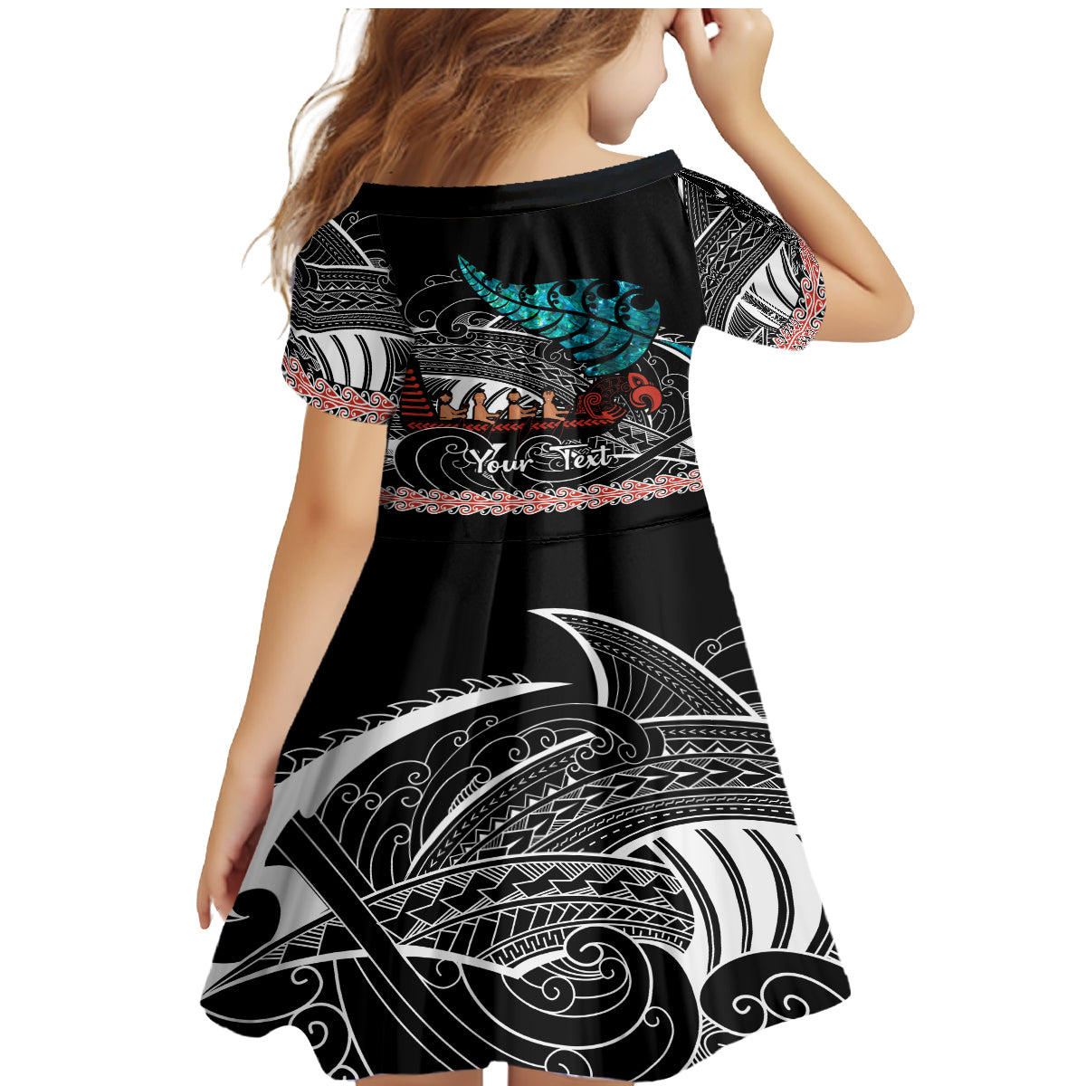 Personalised New Zealand Waka Family Matching Mermaid Dress and Hawaiian Shirt Aotearoa Maori Silver Fern Pattern - Wonder Print Shop