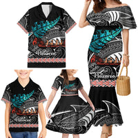 Personalised New Zealand Waka Family Matching Mermaid Dress and Hawaiian Shirt Aotearoa Maori Silver Fern Pattern - Wonder Print Shop